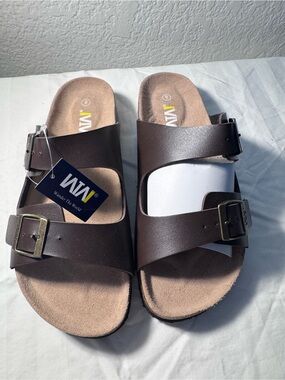 MVMT Brown Dual-Buckle Slide Sandals